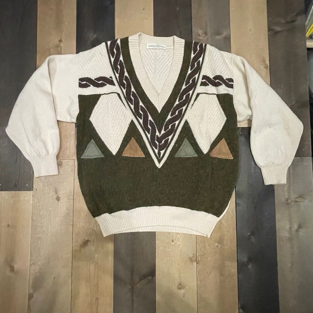 Umberto Bilancioni Italian Wool & Leather Sweater-Vintage Size 52